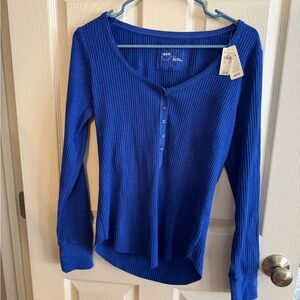 Blue Long Sleeve Henley Top